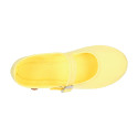 Girl's Mary Jane with Japanese-style buckle in COTTON canvas in LEMON color.
