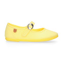 Girl's Mary Jane with Japanese-style buckle in COTTON canvas in LEMON color.