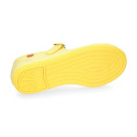 Girl's Mary Jane with Japanese-style buckle in COTTON canvas in LEMON color.