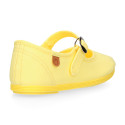 Girl's Mary Jane with Japanese-style buckle in COTTON canvas in LEMON color.