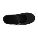 Girl's Mary Jane with Japanese-style buckle in COTTON canvas in BLACK color.