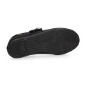 Girl's Mary Jane with Japanese-style buckle in COTTON canvas in BLACK color.