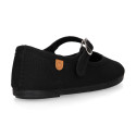 Girl's Mary Jane with Japanese-style buckle in COTTON canvas in BLACK color.