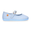 Girl's Mary Jane with Japanese-style buckle in COTTON canvas in SKY BLUE color.