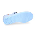 Girl's Mary Jane with Japanese-style buckle in COTTON canvas in SKY BLUE color.