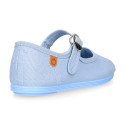 Girl's Mary Jane with Japanese-style buckle in COTTON canvas in SKY BLUE color.