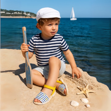 Soft Nappa leather kids Menorquina sandals with ANCHORS design.