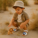 Little LYON soft leather Menorquina sandals with hook and loop strap.