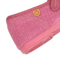 Girl's Mary Jane with Japanese-style buckle in LINEN canvas in PLUM color.