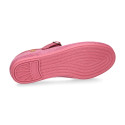 Girl's Mary Jane with Japanese-style buckle in LINEN canvas in PLUM color.