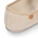 Girl's Mary Jane with Japanese-style buckle in LINEN canvas in NATURAL color.
