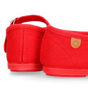 Girl's Mary Jane with Japanese-style buckle in COTTON canvas in RED color.