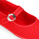 Girl's Mary Jane with Japanese-style buckle in COTTON canvas in RED color.