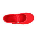 Girl's Mary Jane with Japanese-style buckle in COTTON canvas in RED color.