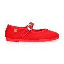 Girl's Mary Jane with Japanese-style buckle in COTTON canvas in RED color.