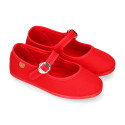 Mercedita niña con hebilla tipo japonesa en PIQUÉ ROJO.