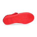 Girl's Mary Jane with Japanese-style buckle in COTTON canvas in RED color.