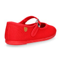 Girl's Mary Jane with Japanese-style buckle in COTTON canvas in RED color.
