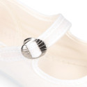 Girl's Mary Jane with Japanese-style buckle in COTTON canvas in WHITE color.