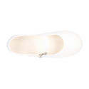 Girl's Mary Jane with Japanese-style buckle in COTTON canvas in WHITE color.