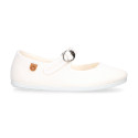 Girl's Mary Jane with Japanese-style buckle in COTTON canvas in WHITE color.