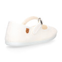 Girl's Mary Jane with Japanese-style buckle in COTTON canvas in WHITE color.