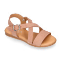 NOBUCK leather sandals with crossed rear straps for toddler girls.
