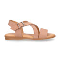 NOBUCK leather sandals with crossed rear straps for toddler girls.