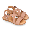 NOBUCK leather sandals with crossed rear straps for toddler girls.