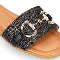 Women's clog-style sandal with braided design andd gold stirrup