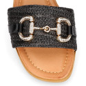 Women's clog-style sandal with braided design andd gold stirrup