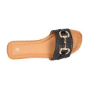 Women's clog-style sandal with braided design andd gold stirrup