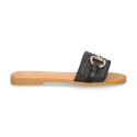 Women's clog-style sandal with braided design andd gold stirrup