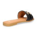 Women's clog-style sandal with braided design andd gold stirrup