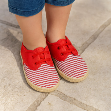 Kids Cotton canvas LACES UP shoes Espadrille style with STRIPES design.