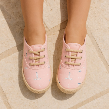 Kids LIGHTHOUSE print Cotton canvas laces up shoes Espadrille style design.