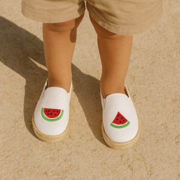 WATERMELON design Cotton canvas Slip on Espadrille shoes with elastic bands for kids.