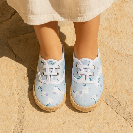 ZEBRAS design canvas Kids Laces up style espadrille shoes.