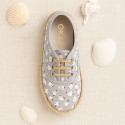 CHICKS print canvas little laces-up shoes espadrille style for kids.