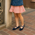 Girl's Mary Jane with Japanese-style buckle in VELVET canvas in NAVY BLUE color.