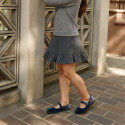 Girl's Mary Jane with Japanese-style buckle in VELVET canvas in GREY color.