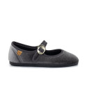 Girl's Mary Jane with Japanese-style buckle in VELVET canvas in GREY color.