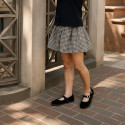 Girl's Mary Jane with Japanese-style buckle in VELVET canvas in BLACK color.