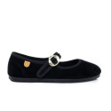 Girl's Mary Jane with Japanese-style buckle in VELVET canvas in BLACK color.