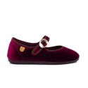 Girl's Mary Jane with Japanese-style buckle in VELVET canvas in DEEP RED color.
