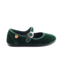 Girl's Mary Jane with Japanese-style buckle in VELVET canvas in DEEP GREEN color