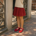 Girl's Mary Jane with Japanese-style buckle in VELVET canvas in RED color