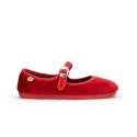 Girl's Mary Jane with Japanese-style buckle in VELVET canvas in RED color