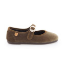 Girl's Mary Jane with Japanese-style buckle in VELVET canvas in NUT BROWN