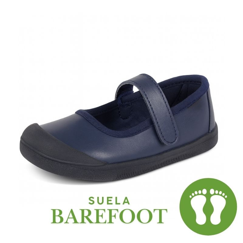 Zapatos Barefoot De Piel Para Niña – Mercedita Colegial Con Puntera De Goma, Plantilla Extraíble Y Cierre De Velcro